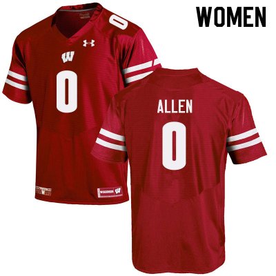 Women's Wisconsin Badgers NCAA #0 Braelon Allen Red Authentic Under Armour Stitched College Football Jersey MZ31Y12MB